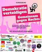 Aufruf zur Kundgebung gegen Rechtsextremismus in Oldenburg am 20. Januar 2024 in Oldenburg. Grafik: Bündnis gegen Rechtsextremismus in Oldenburg